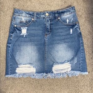 Distressed jean skirt